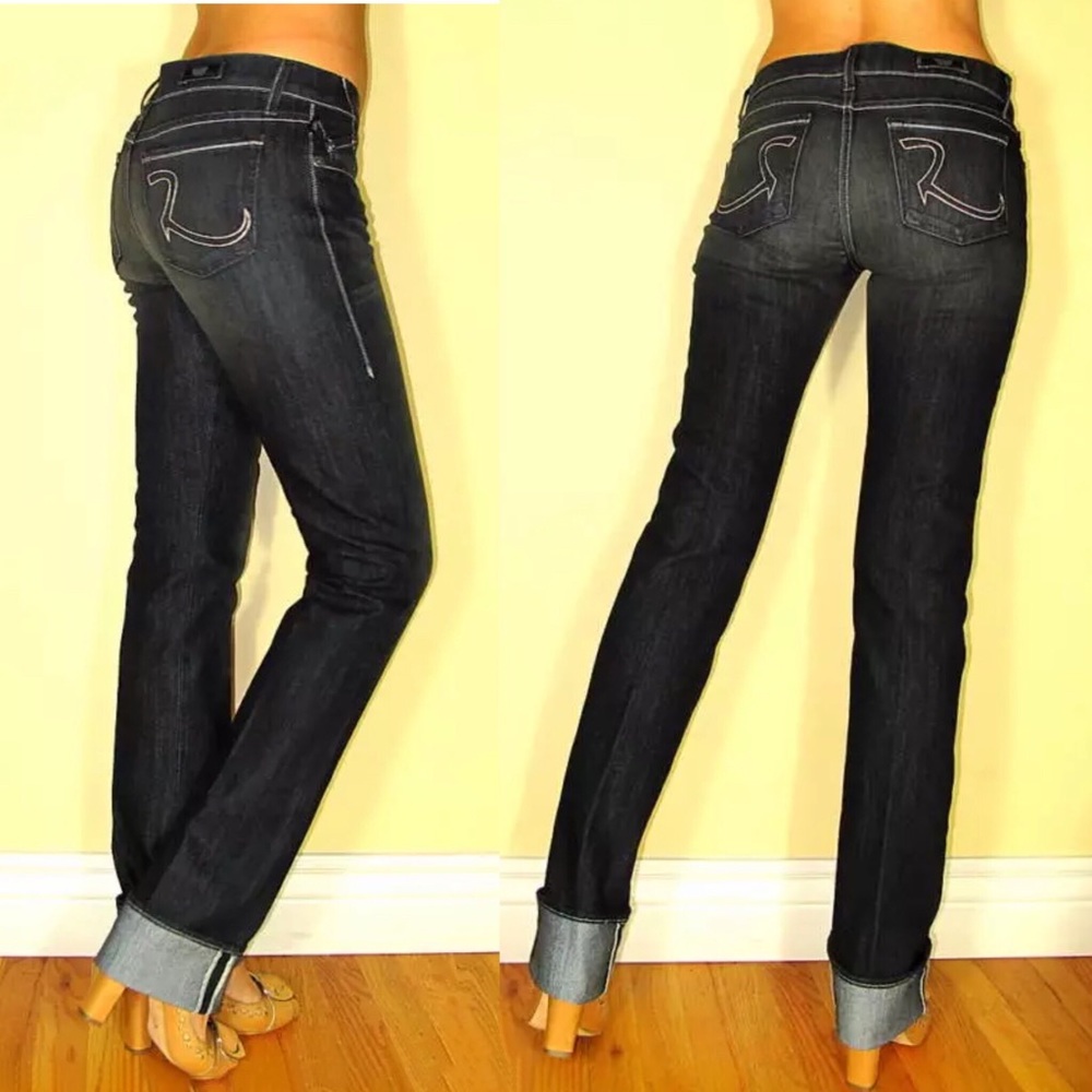 Rock & Republic Stella Straight Leg Dark Jeans Y2K Vintage Low Rise size 23 XXS